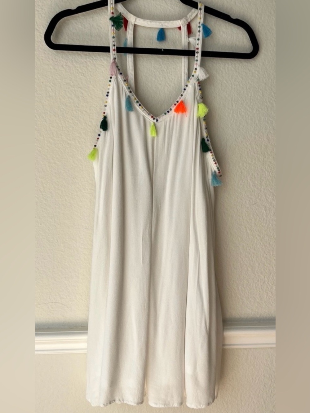 Love Riche White Tassel Boho Tunic Top L Festival Resort Wear Coverup Dress
